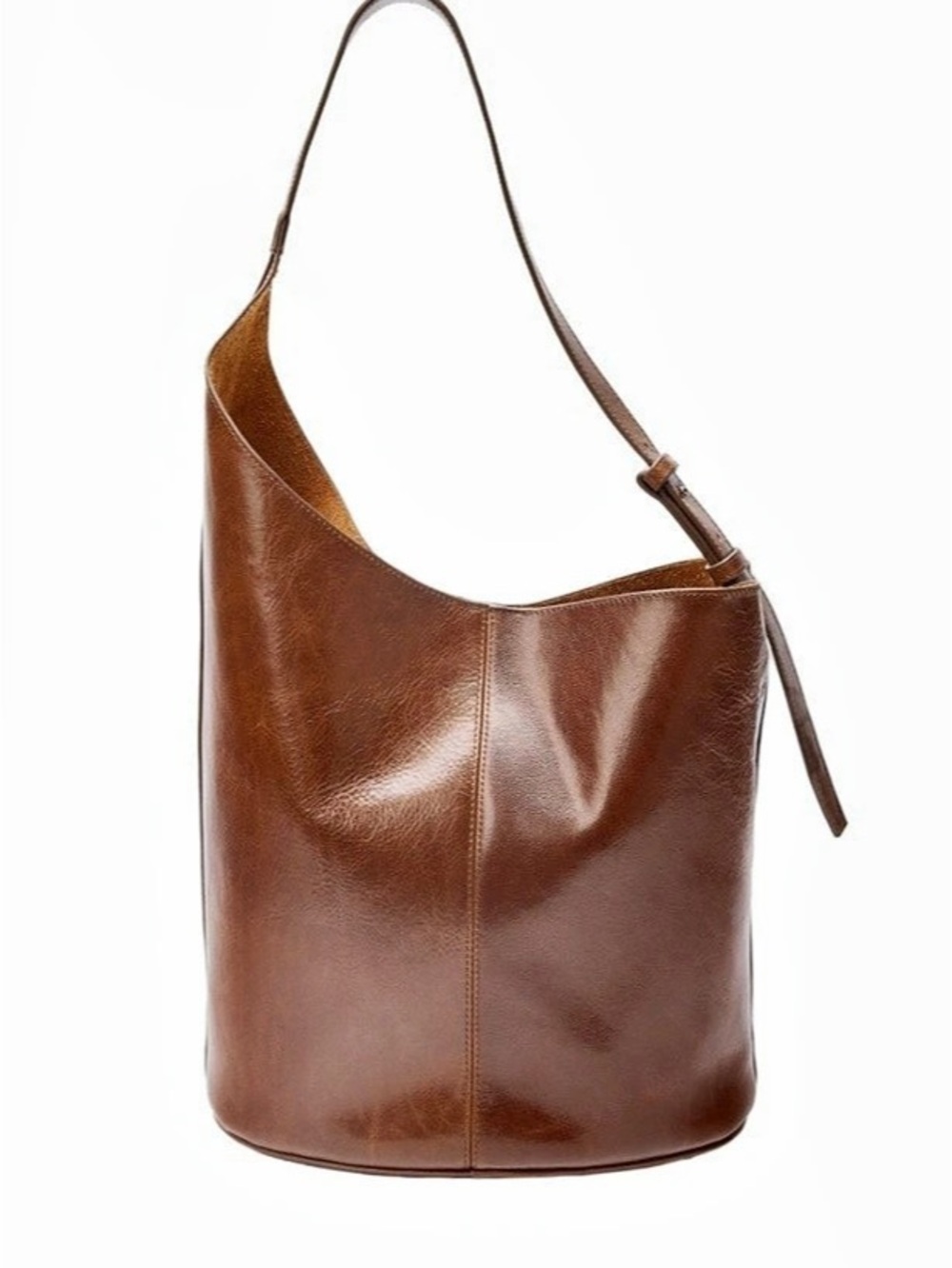 NEW ZARA Leather Bucket Bag Leather Shoulder Bag in Brown